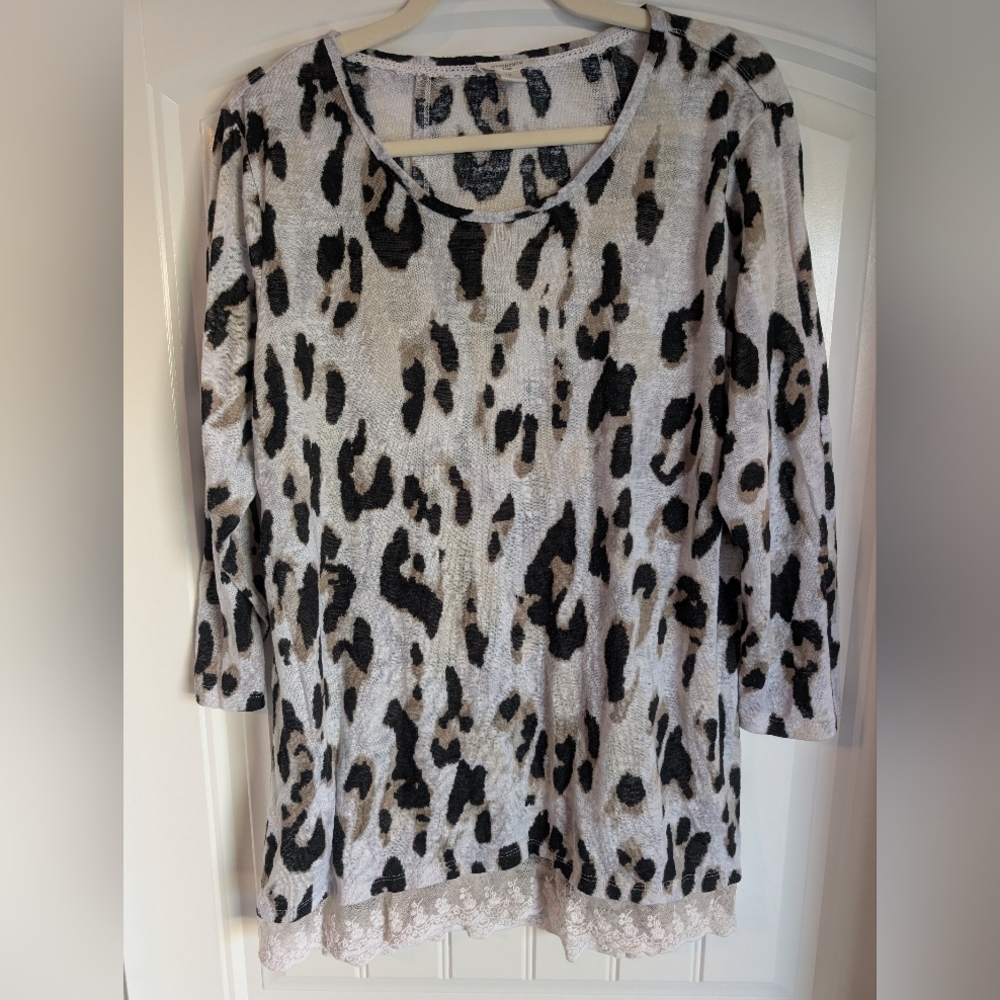 Westbound Animal Print Blouse with Lace Trim